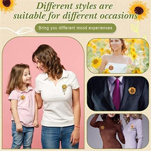 6 Pcs Sunflower Rhinestones Crystal Brooches Gold Pins for Hats - Picture 3 of 7